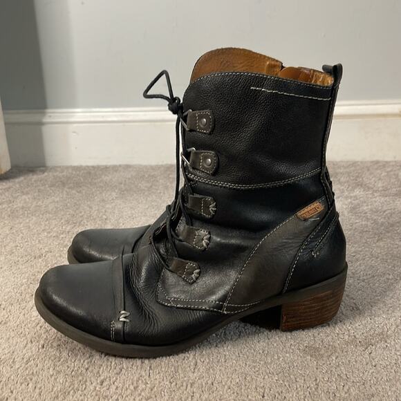 PIKOLINOS Black Leather Lace Up Combat Style Boots Size 10 - Picture 7 of 10